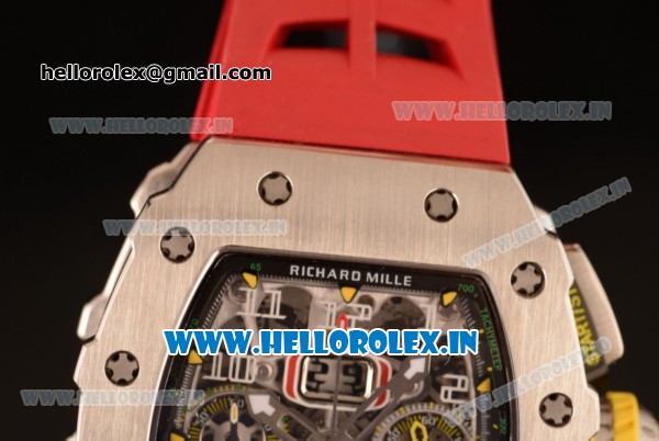 Richard Mille RM11-03 Swiss Valjoux 7750 Automatic Steel Case Skeleton Dial With Arabic Numeral Markers Red Rubber Strap(KV) - Click Image to Close